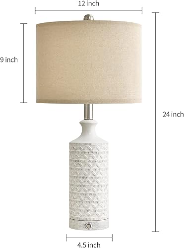 Miniatura 9 de PoKat Juego de 2 lámparas de mesa de cerámica blanca de 18 pulgadas para sala de estar, pequeña junto a la lámpara, dormitorio, mesita de noche,