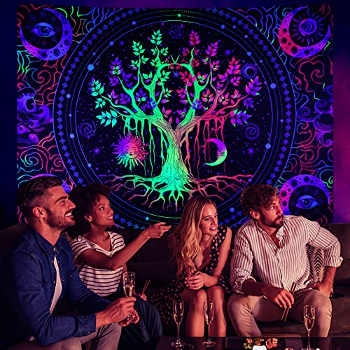 Krelymics Blacklight Tree Of Life Tapestry Trippy Sun And Moon Tapestry Uv Reactive Galaxy Space Tapestries Aesthetic Glow In The Dark, Black Light Tapestry For Bedroom(51.2 X 59.1 Inches) #TOP2