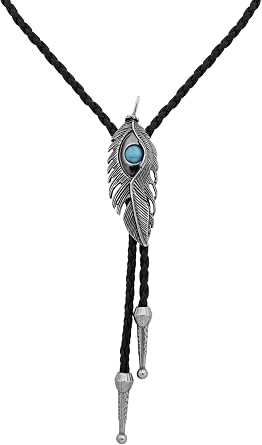 HAQUIL Vintage Leather Boho Bolo Tie, Western Cowboy Blue Leather Bolo Tie Necktie for Men, Jewelry Accessories for Men Women