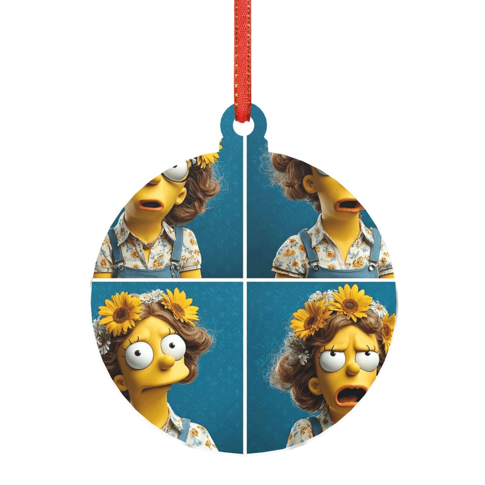 Hjkjkkj Round Shape Acrylic Ornament Christmas Tree Decoration Clear Round Pendant With Red Ribbon Simpsons Christmas Ornaments Indoor Outdoor Hanging Acrylic Pendants For Xmas Party Decor