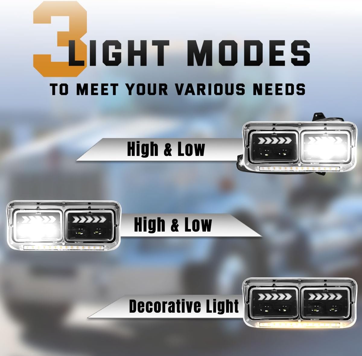 LED DRL Headlights for Kenworth T400 T600 T800 W900 K100 C500 Peterbilt 378 379 Front Headlight Assembly Replacement Driver and Passenger Side DOT Approved [Included All Bulbs] (White Light)