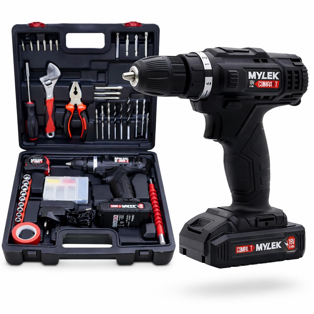 Mylek 18V Cordless Drill Set Screwdriver Electric Li-Ion Combo DIY Hand Tool Kit