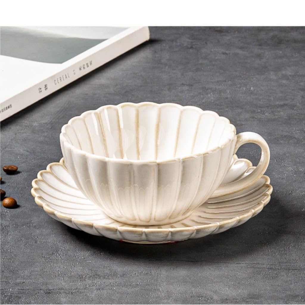 kubek ceramiczny, Zestaw retro filiżanek i spodków do kawy, ceramiczny kubek domowy, kubek na wodę, kubek do latte vintage, popołudniowa herbata(B)