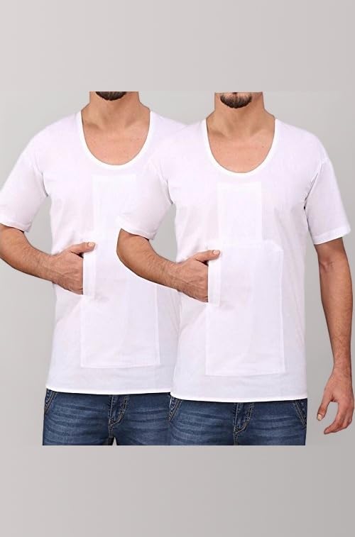 - eraa Men's Regular Fit Cotton Sleeveless Vest with Pocket Soft Breathable Baniyan Comfortable Innerwear Undershirt Lightweight Summer Vest White Size 95cm XL Pack of 2