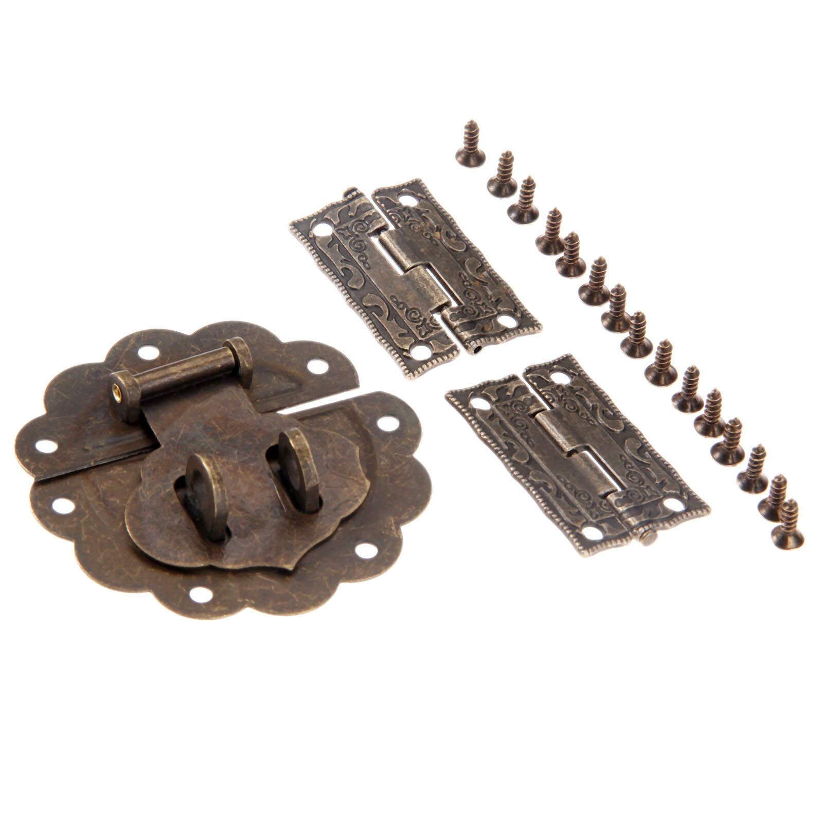 Nvsfzgiyg One Color Retro Decoration Hinges,Antique Hinge, Bronze Toggle Hasp Latch Buckle + 2Pcs Decorative Cabinet Vintage Furniture Hardware For Jewelry Wooden Box Butt