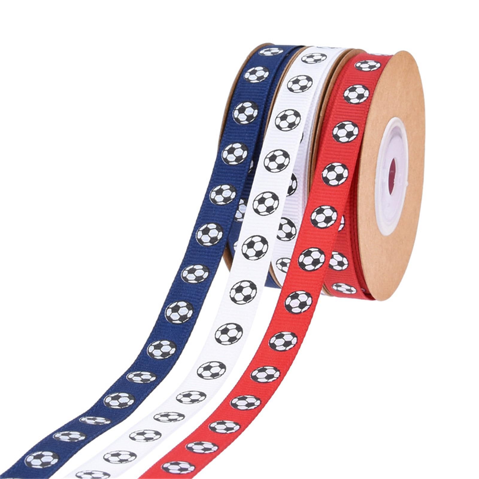 Set 5 Rotoli Di Nastri Da Calcio 18,8 Metri Totali - Gros-grain 1,5 Cm Con Stampe Pallone, Scritte SOCCER E Cuore Elettrocardiogramma