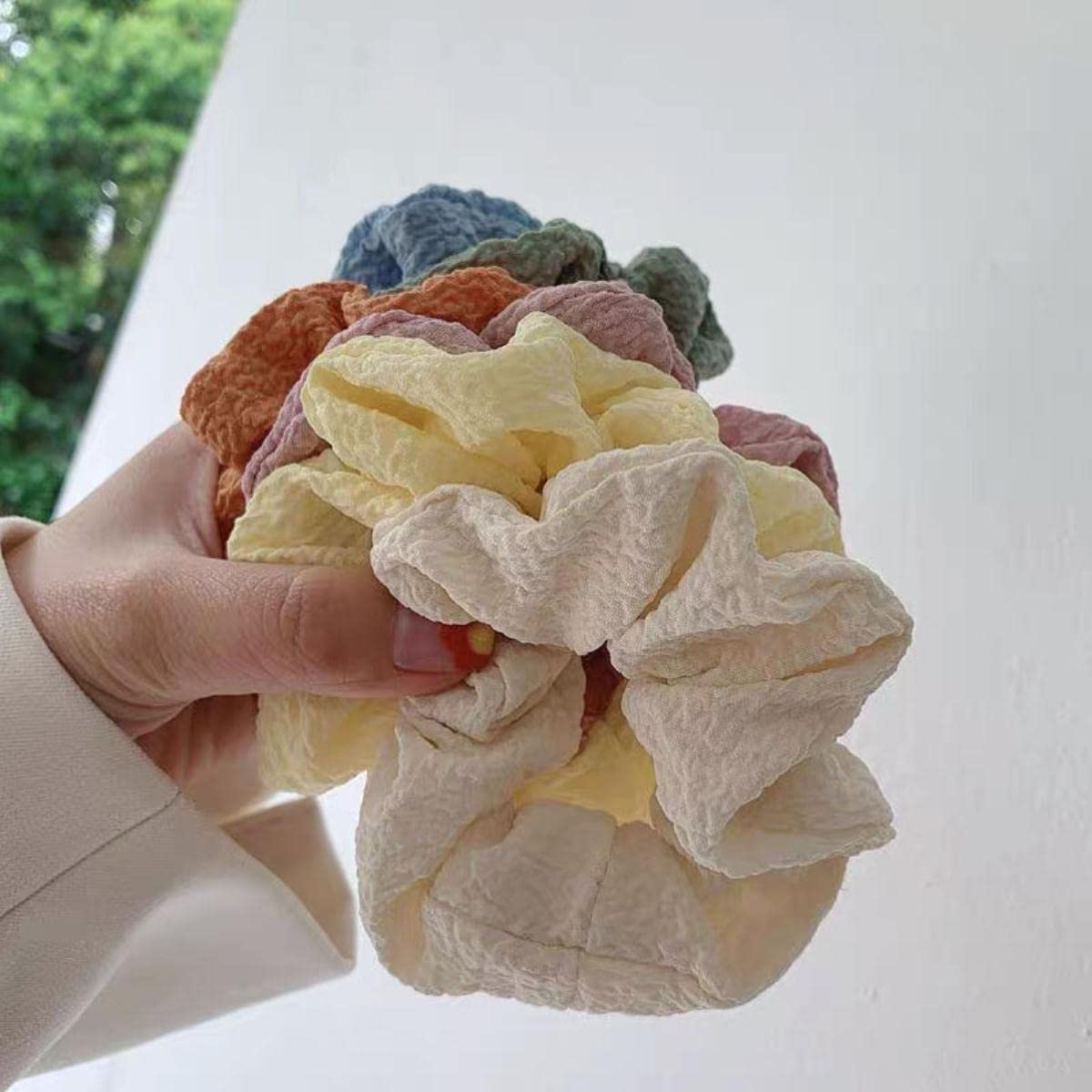 ACiyD Sólido elástico Scrunchie Hair Ties Bandas de Goma para Mujeres niñas Sport Gym Hair Scrunchies Holder Hair Accessories-Bean Paste Powder (Beige)