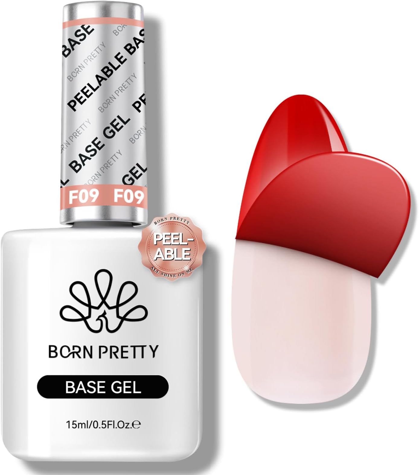 BORN PRETTY Peel-Off Gel Nail Polish, Peel-Off Base Coat Gel, Removable Base Gel, Large Capacity Peel-Off Base, Base Gel, UV/LED Compatible, Clear Gel Nail, 0.51 fl oz (15 ml)