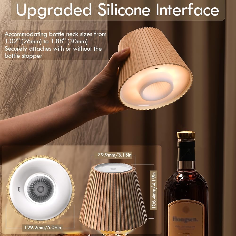 WILIT Wireless Bottle Lamp Shades for Table Lamps, 3 Level Brightness Bar Lights for Home Bar, Rechargeable Cordless Lamp for Bedroom Bar&Restaurant, Modern Wine Bottle Light, Gifts for Women