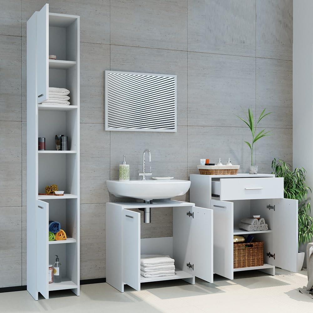 Vicco Ensemble meubles bain Blanc 3 pièces, avec armoire basse 60 cm