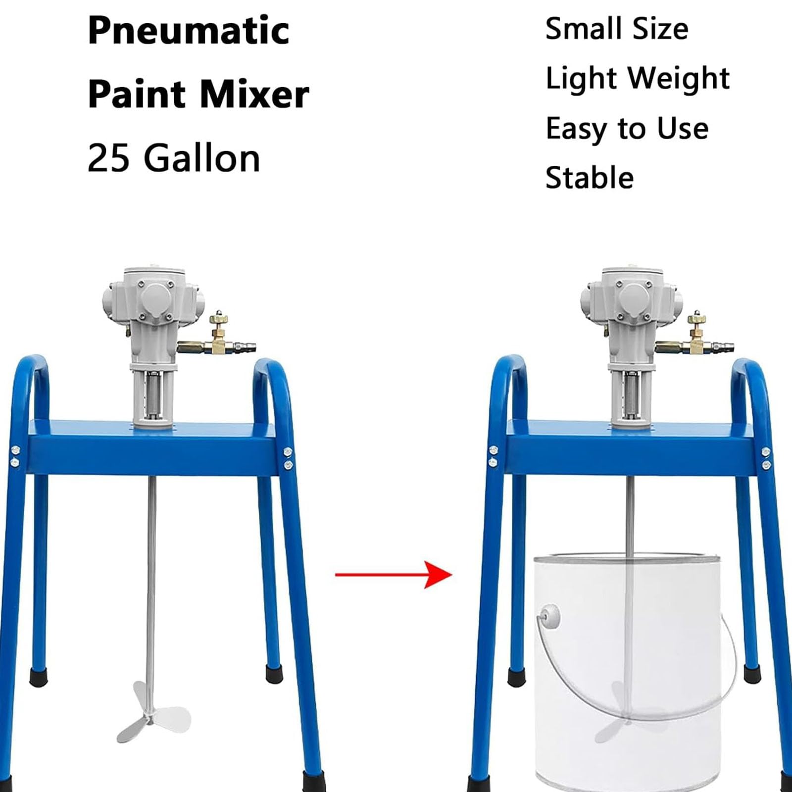Miscelatore pneumatico per vernice da 25 galloni, lame in acciaio inox, miscelatore a piattaforma resistente per miscelazione di liquidi viscosi, ideale per uso domestico e professionale