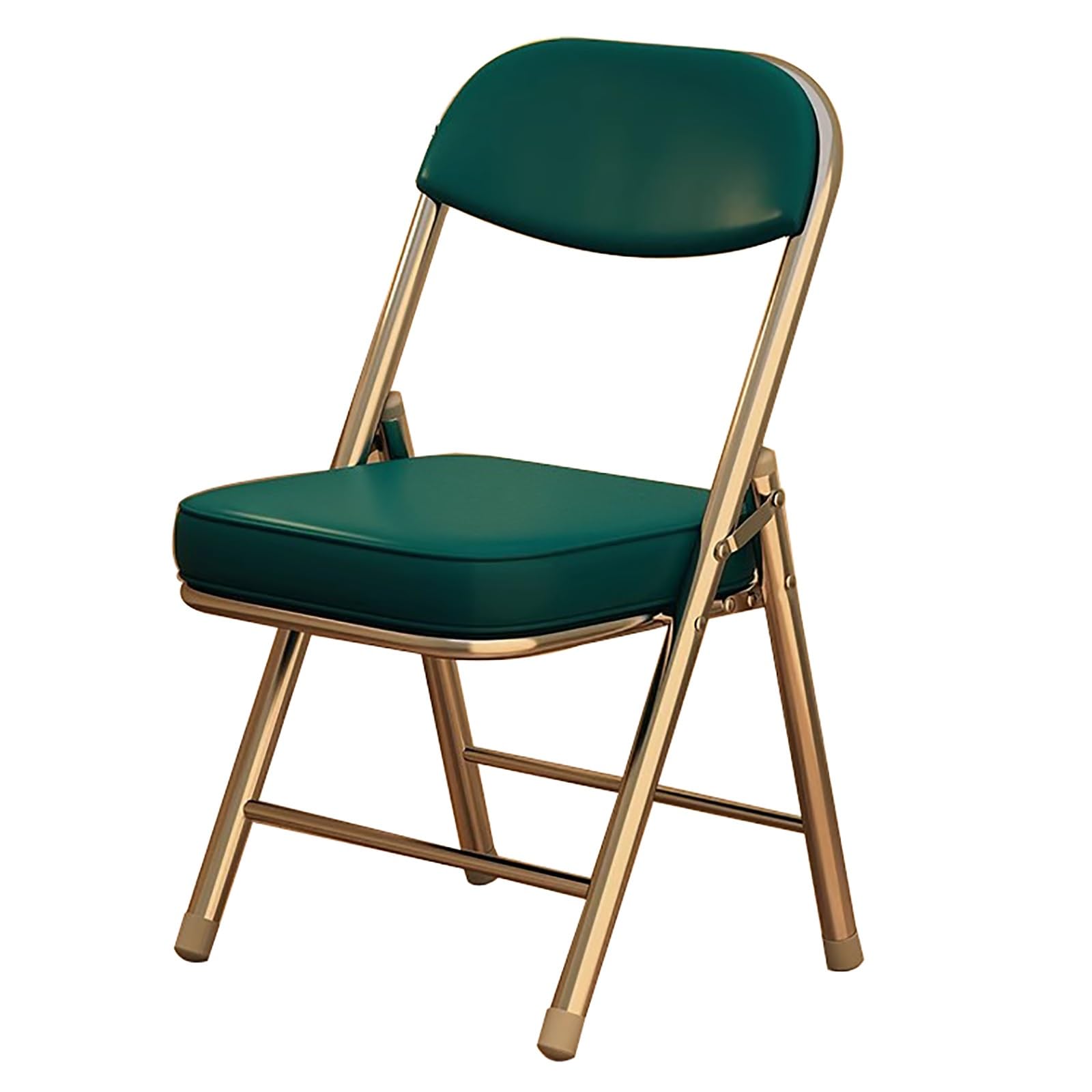 Sedie pieghevoli portatili leggere con sedili imbottiti in pelle verde gambe color argento, ideali per uso interno/esterno, tavolo per casa, giardino, nic campeggio.