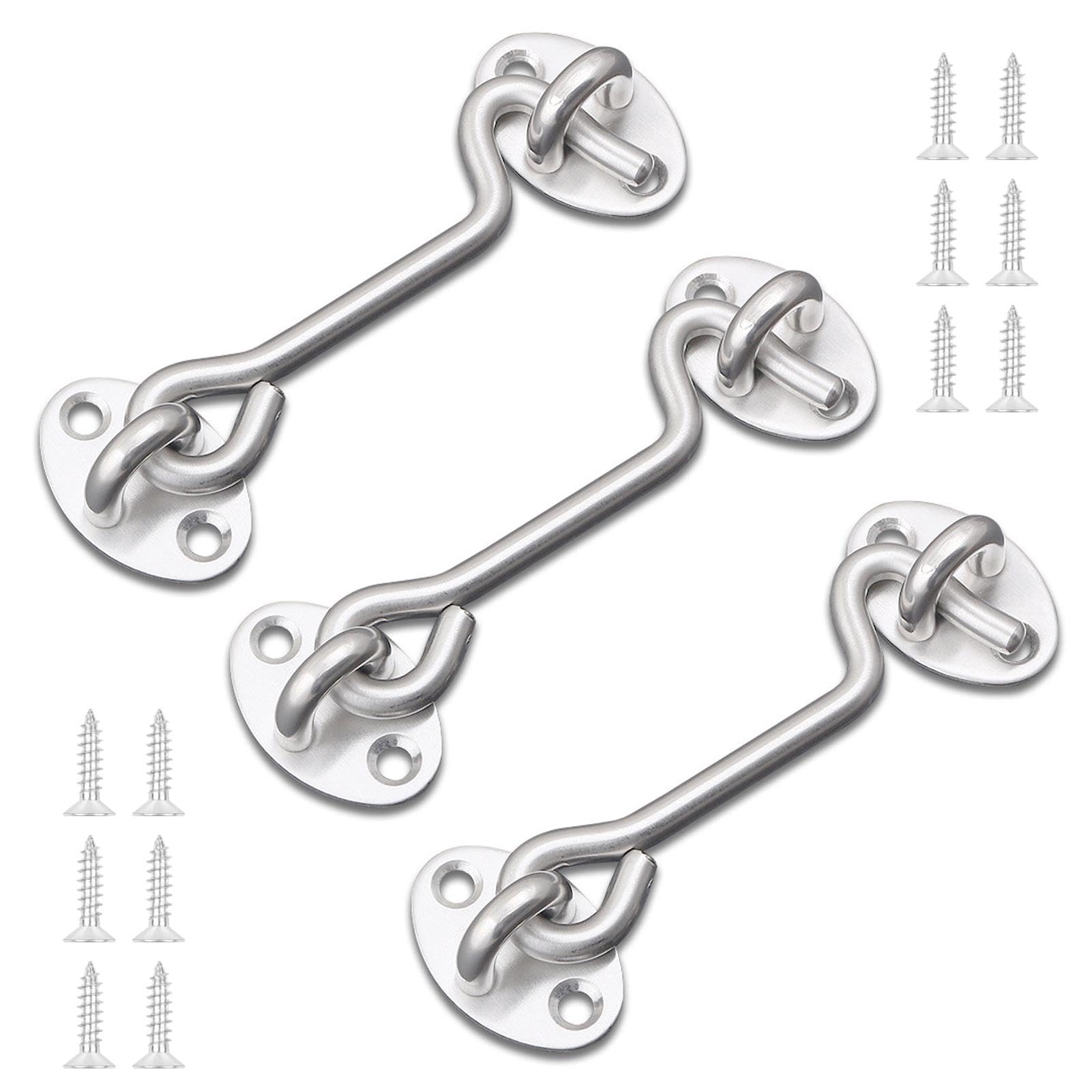 3Pcs 3 Inch Hook and Eye Latch, 75mm Stainless Steel Gate Hook Cabin Hooks, Eye Latch Door Lock Hooks Lock