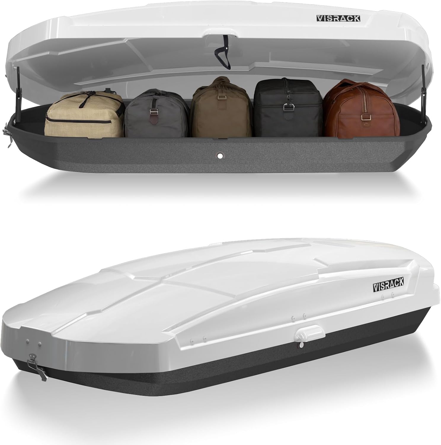 Hard Shell Rooftop Cargo Carrier, 21 Cubic Feet Roof Box with Secure Keys, 150 LBS Capacity, Dual-Side Opening, Weather-Resistant ABS+PMMA Material, Tool-Free Install, White