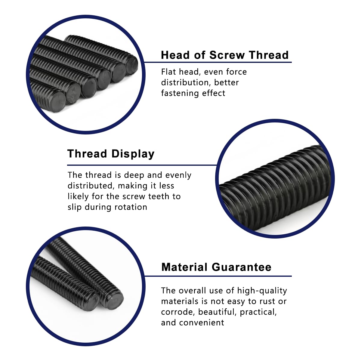 Drenky 304 Stainless Steel Black Threaded Rods M8 X 40mm Metric Fully Threaded Bar - Image 4