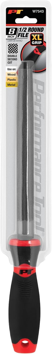 Performance Tool W7543 8" Half Round File XL Oversized Handle High Carbon Steel File for Deburring, Shaping, and Sharpening - 13.25-Inch Long for Professional Use