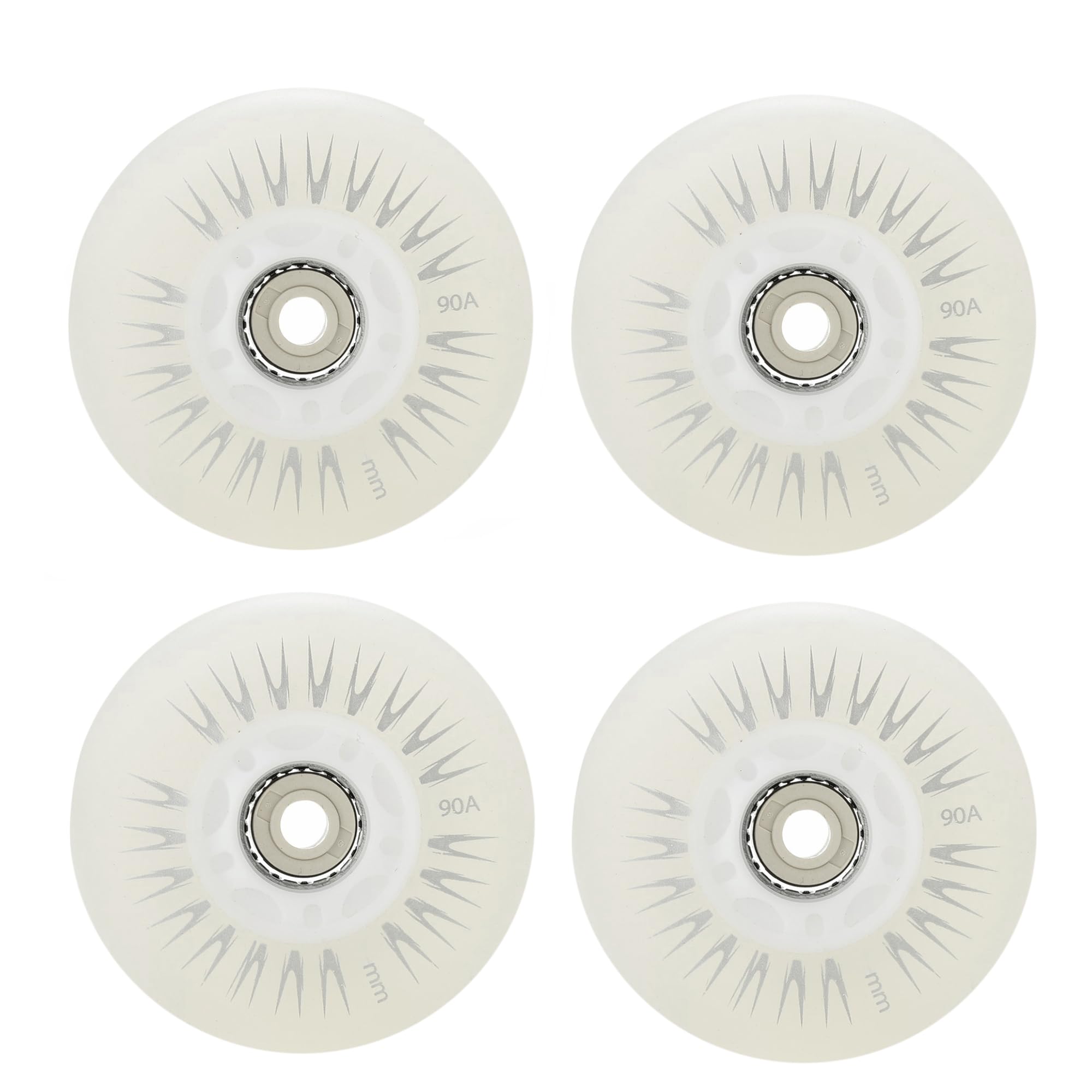 JCXYL EV 4 Packs Light Up Inline Skate Wheels, 60/62/ 64/68/ 70/72/ 76/80/ 90/ 110mm Luminous Flash Inline Roller Skate Replacement Wheel with Bearings,White,62mm