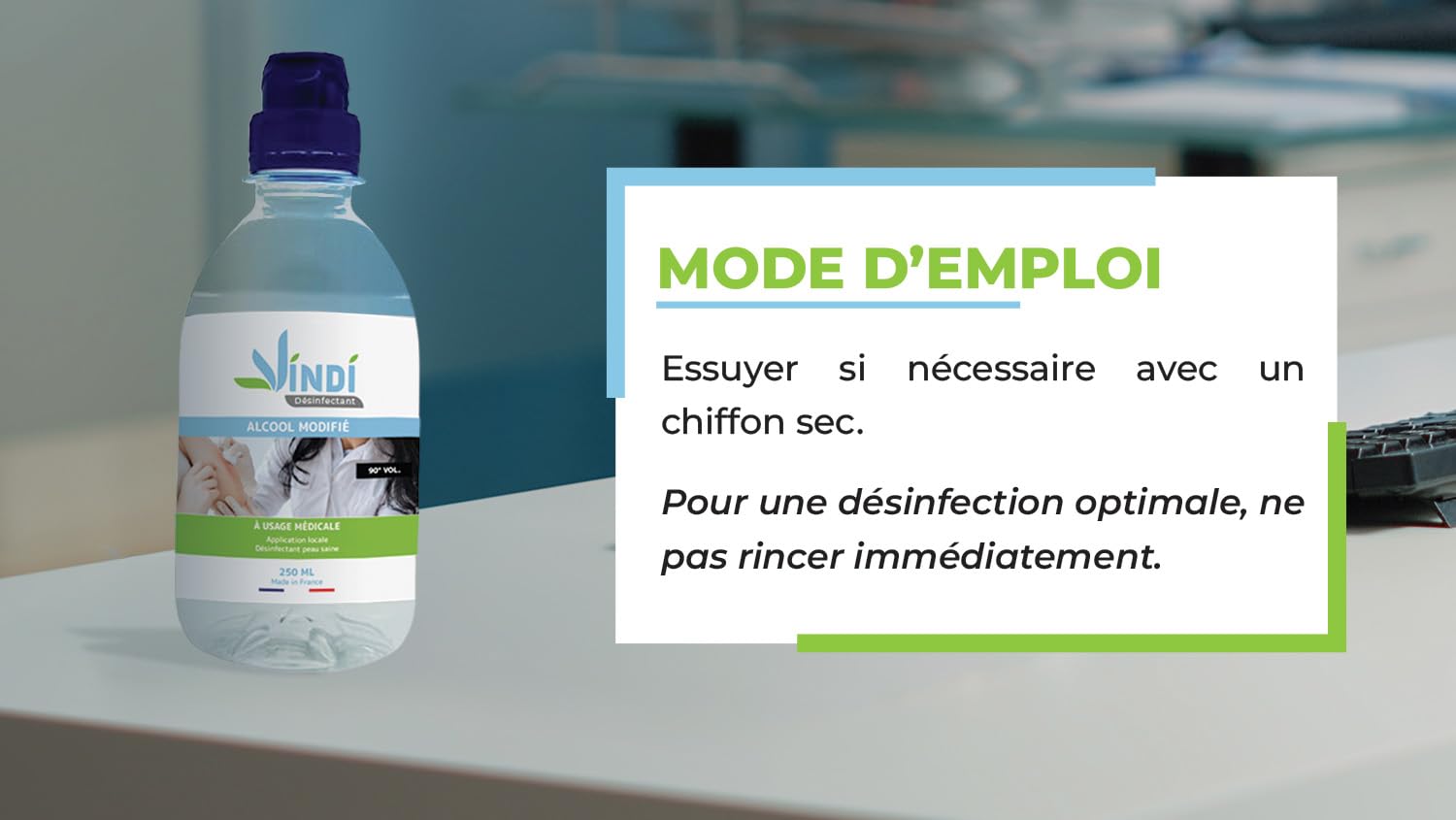 Vindi Désinfectant Alcool modifié 90°- lot de 5 Flacons de 250ml - Fabrication Française - Désinfection peau saine et ustensiles médicaux
