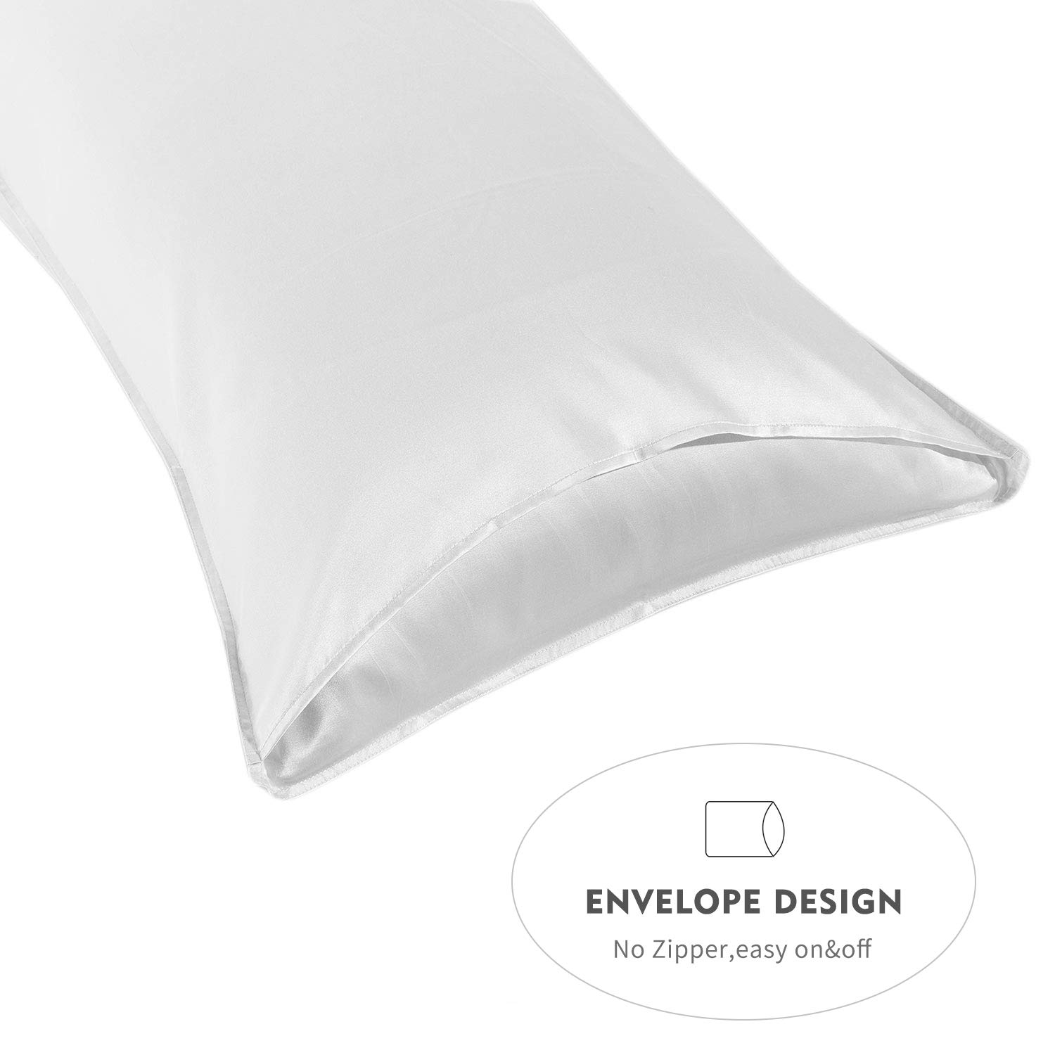 Taie d'oreiller en Soie Naturelle de mûrier 20 Momme 2 Pièces, 100% Soie de Murier Taie Oreiller Bienfaits Cheveux et Peau avec Fermeture de l'enveloppe (50x75 cm, Blanc)