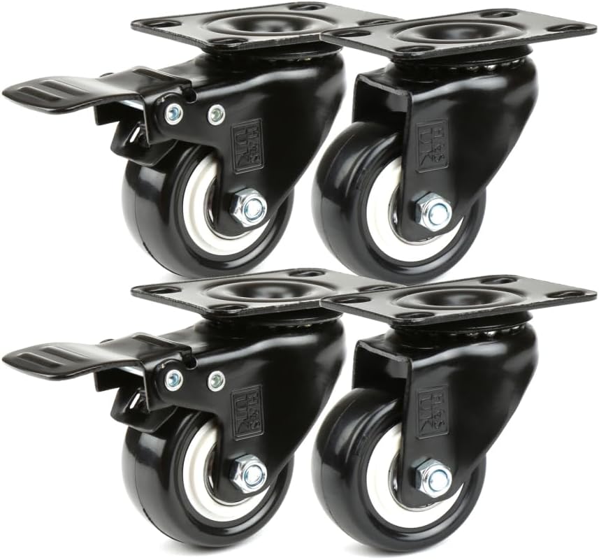 4 Roulettes Pivotantes Pour Meubles Dont 2 Avec Frein - Diamètre 16 Mm, Charge 16 Kg/roue - Caoutchouc Silencieux