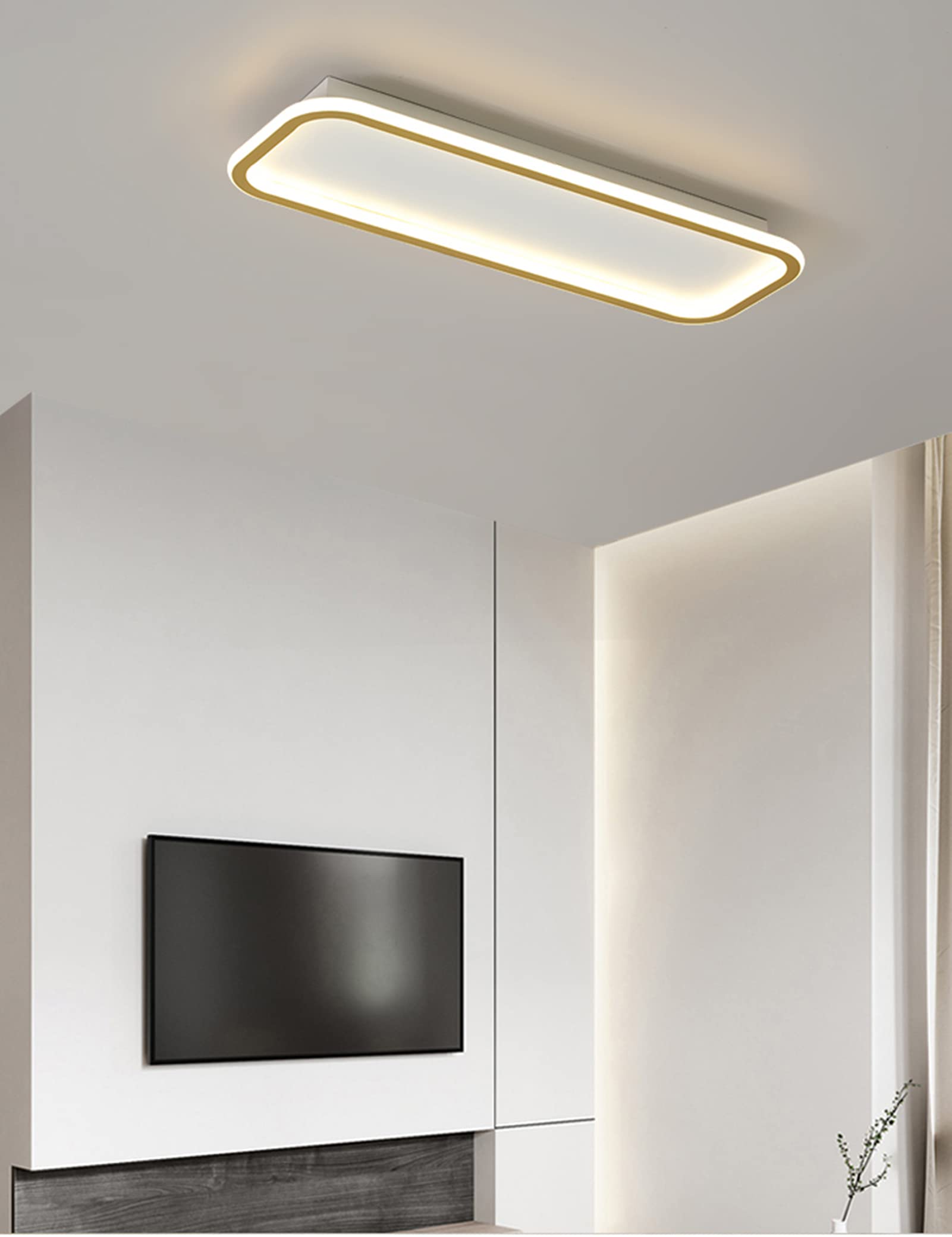 Plafoniera LED Soffitto Rettangolare Moderna, Lampada LED Soffitto Rettangolare per Soggiorno, Camera da Letto, Cucina, Bagno (Oro, Bianco Caldo)