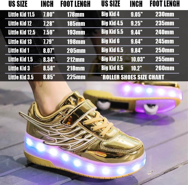 Miniatura 6 de LED Roller Skate Shoes for Kids Boys Girls Light Up Roller Sneakers with Detachable Wheels Rechargeable Flashing Wheeled Shoes