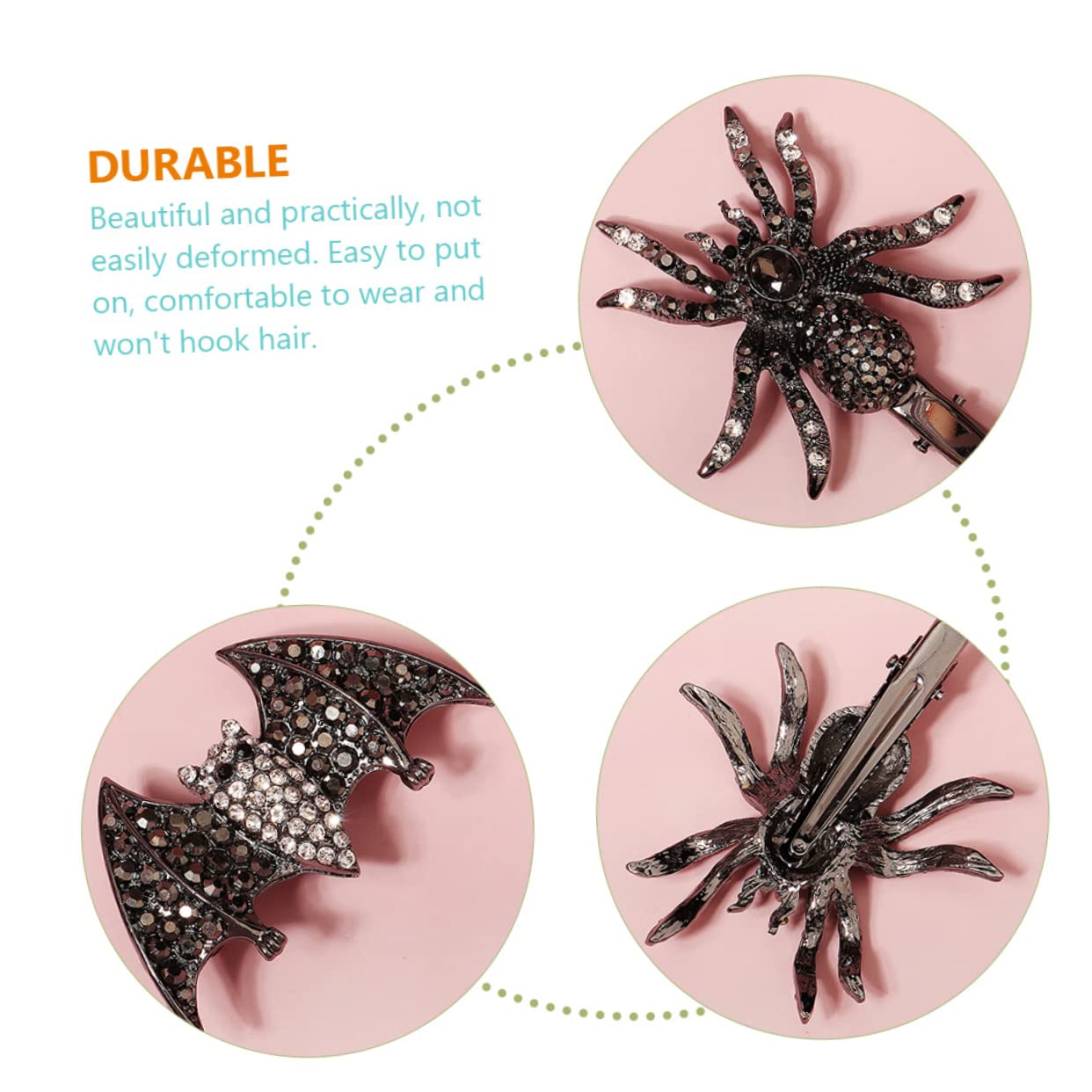 minkissy 6pezzi Spooky Gothic Hair Clips with Rhinestones Bat and Spider Barrettes for Halloween Parties and Cosplay