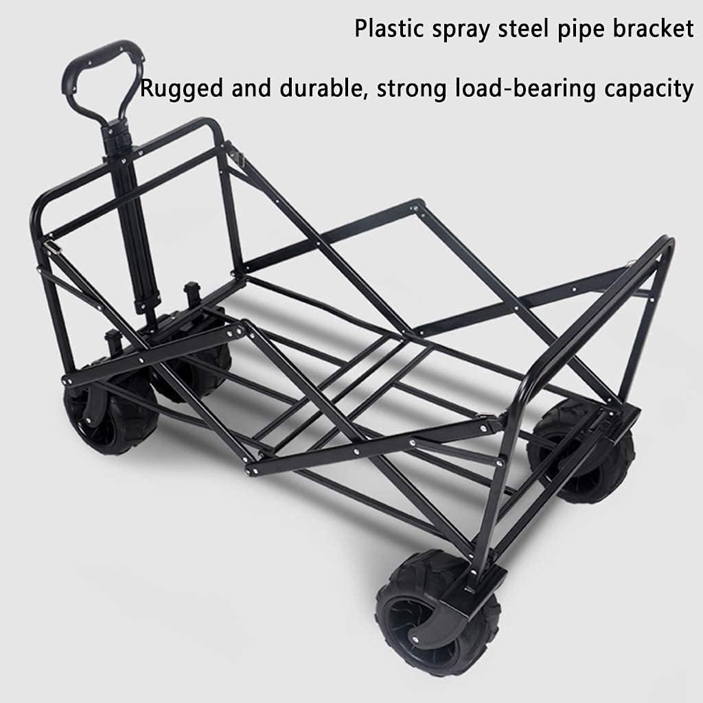 Outdoor Folding Utility Wagon Heavy Duty Collapsible Wagon Garden Cart with Universal Wheels Adjustable Handle Large Capacity Load-Bearing 100kg / 220lbs
