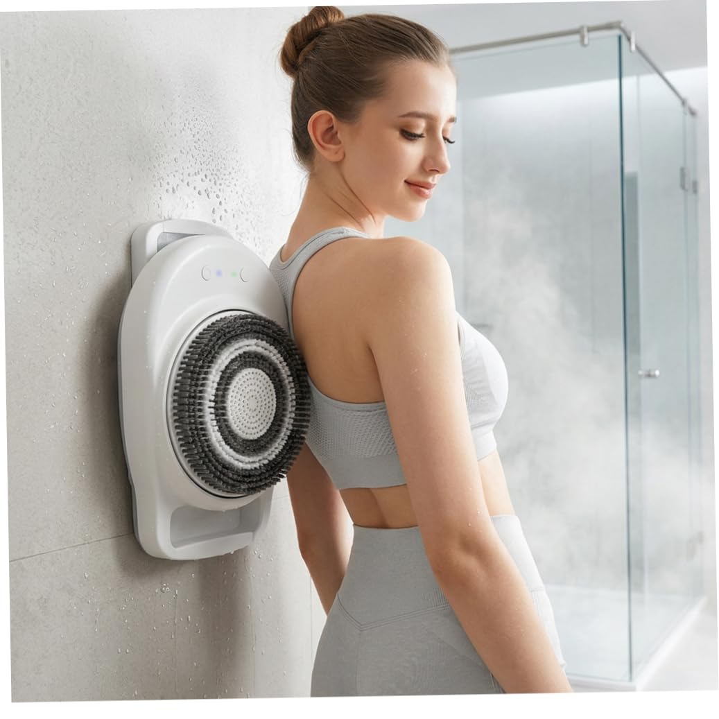 Fregadora de espalda eléctrica para pared de ducha, cepillo de ducha automático manos libres, 3 velocidades, cabezal de 18cm
