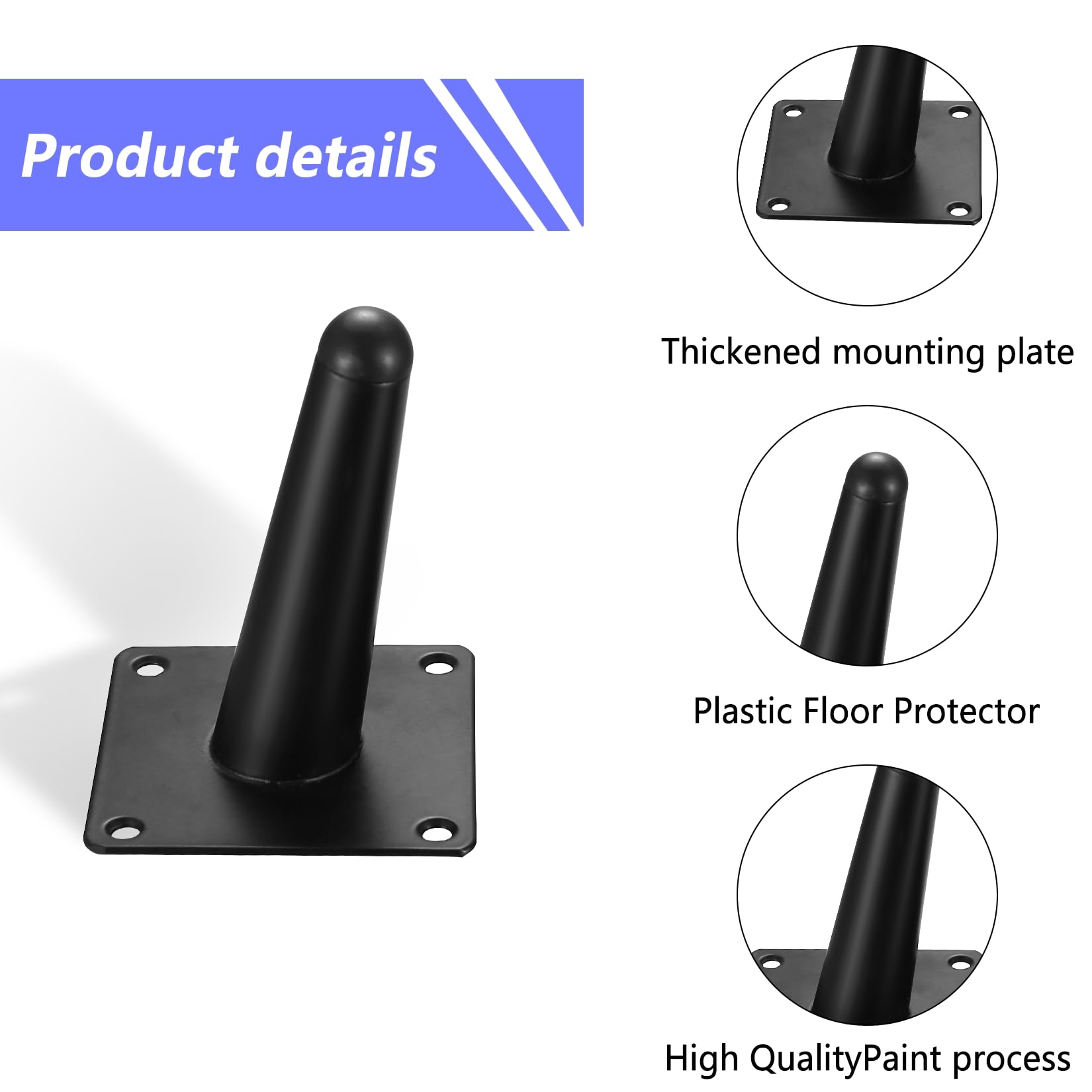Fulushouxi Piedini per Mobili, 4 Pz Piedi Regolabili per Divani, Gambe per Mobili in Metallo, Piedini Inclinati per Armadi Tavolo Divani Letto Sedie, Nero, Altezza 10 cm