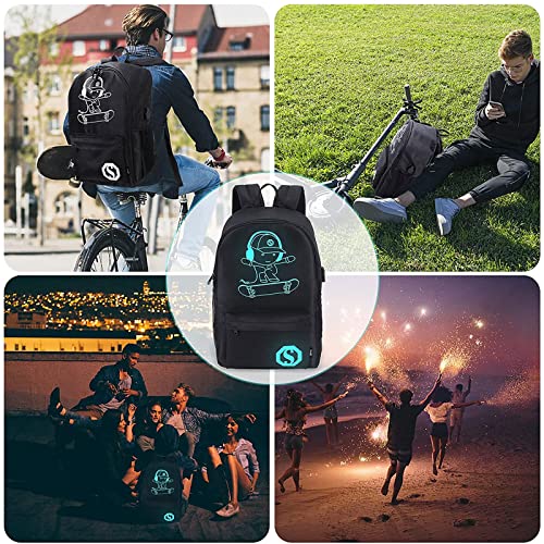Image of Skateboard Anime Luminous Backpack School Backpack with USB Charging Port, Anti Theft Lock,lunch Bag & Pencil Case for Teen Boys and Girls, College School Bookbag Lightweight Laptop Bag, Skateboard-2, Large, Stylish