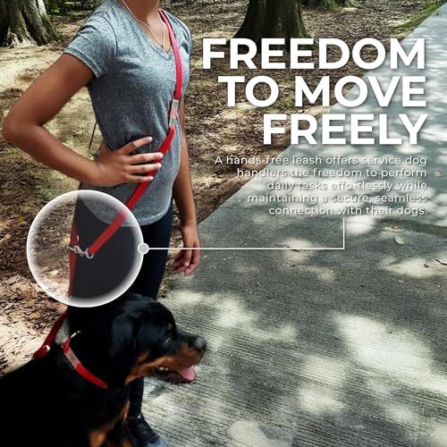 ActiveDogs Hands Free Dog Leash Crossbody 7ft - Premium Service Dog Hands Free Leash for Dogs with Chrome \'Service Dog Do Not Pet\' Tag - Strong 3/4\" Nylon, Double Stitched, Red
