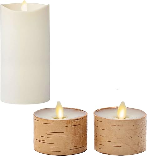 Luminara Juego de pilar de llama móvil para exteriores de 7 pulgadas y cera de abedul real sin llama LED (2 unidades)