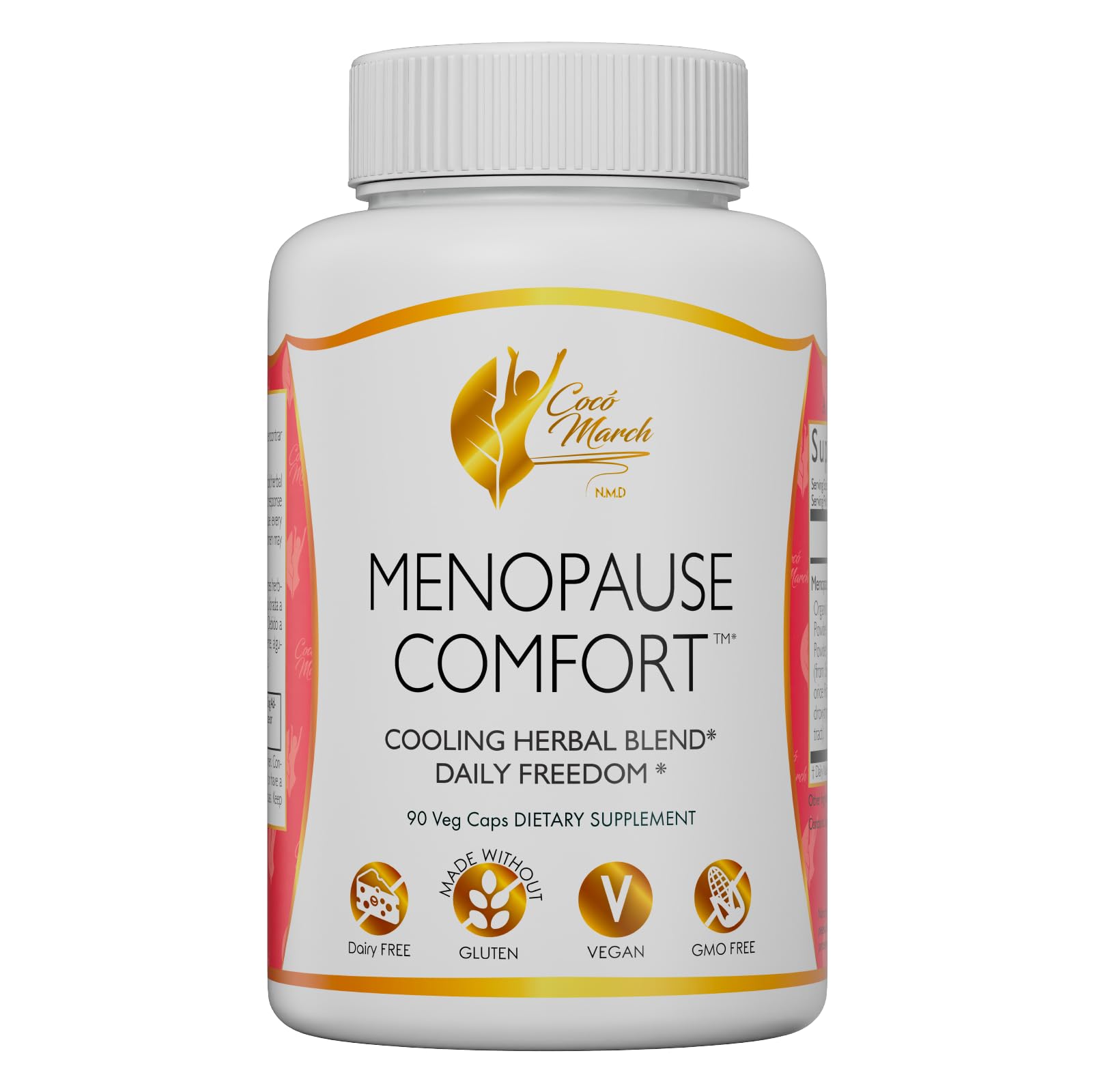 Cocó March N.M.DMenopause Comfort Fast Relief from Flushing, Cooling Herbal Blend - Dairy Free, Gluten Free, Vegan, GMO Free, 90 Veggie Caps