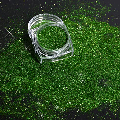 Image of Green Chrome Nail Powder, 2 Jars Nail Art Magic Mirror Powder Chrome Pigment Powder Green Apple Raisins Chrome Nail Powder Manicure Tips with Sponge Applicators