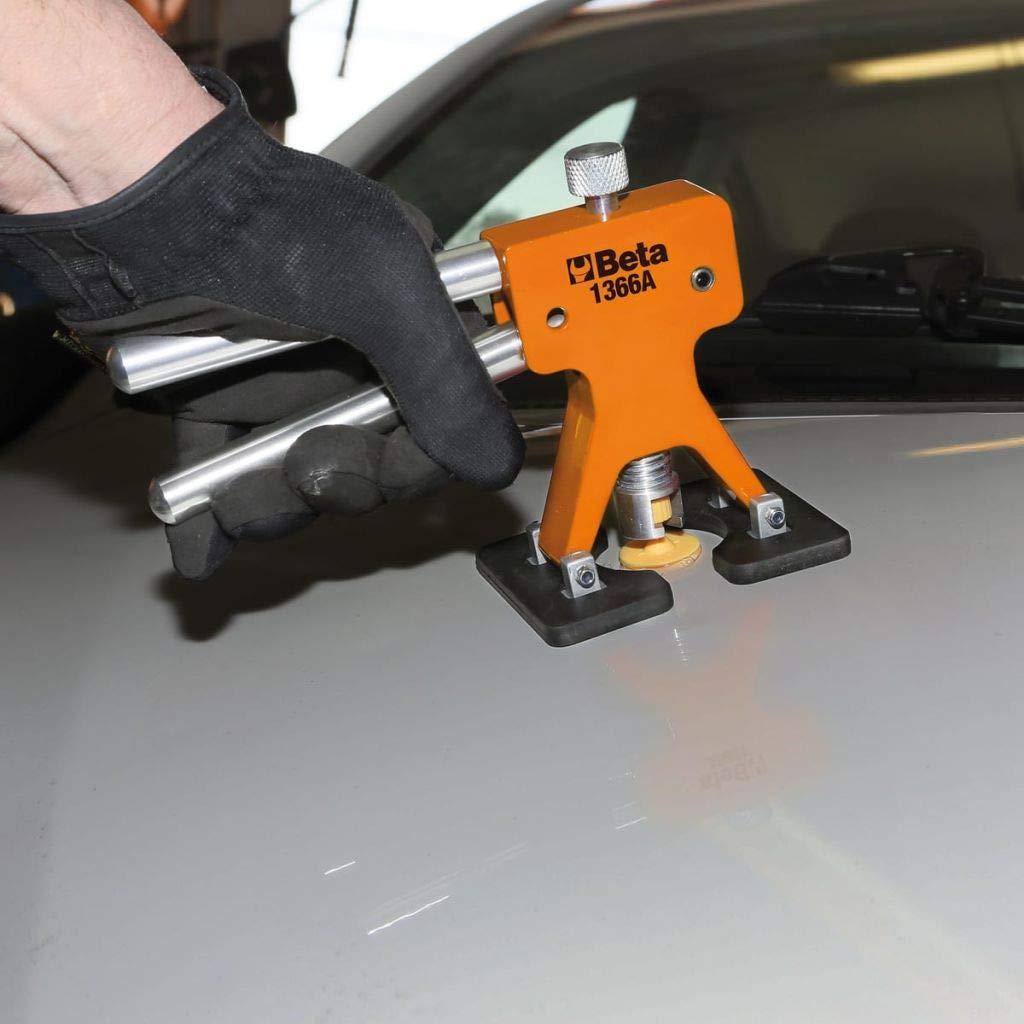 BETA - Attrezzo Levabolli con Kit 19 Funghetti in Plastica per Colla a Caldo, Strumento Professionale per Rimozione Ammaccature Carrozzeria Auto Grandine e Portiere Officina Carrozzeria, 1366A