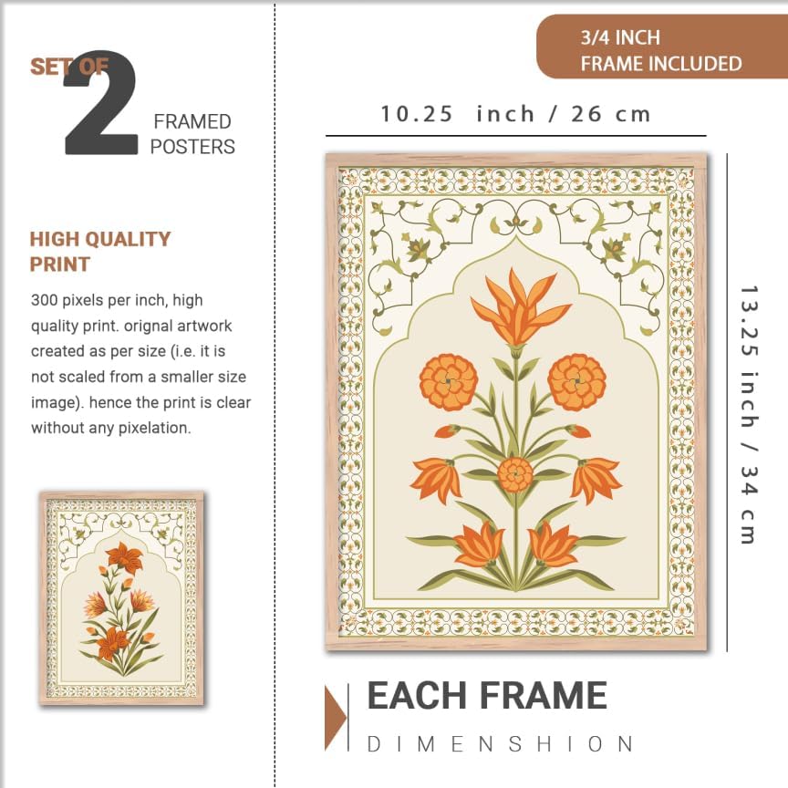 Image of NoWorries Ethnic Indian Wall Art Frame Set of 4 | Folk Art Painting Wall Decor Frames | HD Printed Wooden Frame Artwork for Living Room Bedroom Hall Office Home Decoration
