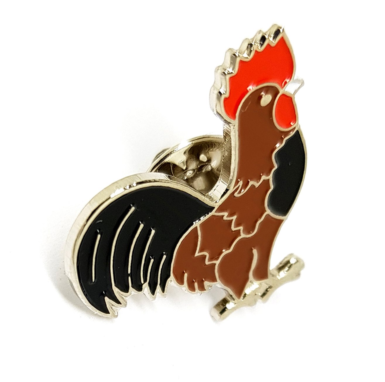 Metal Enamel Pin Badge Brooch Bird - Black Rooster Chicken Cockerel