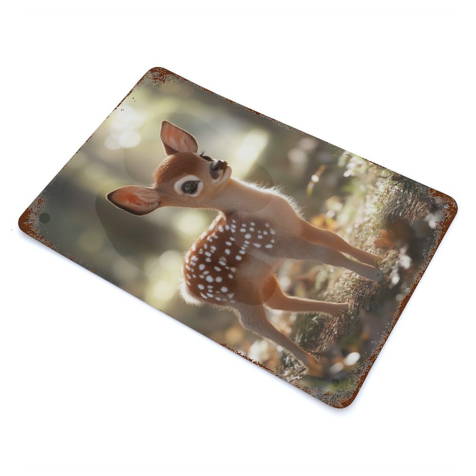 Garage Style Baby Deer Fawn in Forest Vintage Rust Metal Sign 11.8"x7.9", Retro Wall Decor for Bar And Workshop
