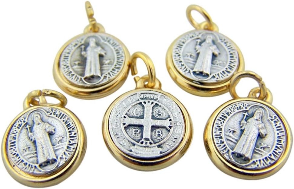 Lot of 5 Saint St Benedict of Nursia Patron Against Evil 1/2 Inch Tu Tone Medal