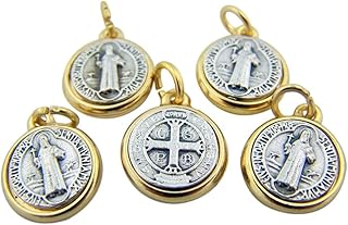 Lot of 5 Saint St Benedict of Nursia Patron Against Evil 1/2 Inch Tu Tone Medal by Saint Benedict Medals