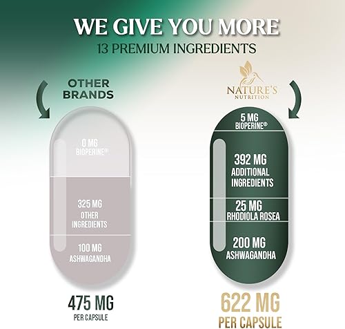 Miniatura 6 de Suplementos de apoyo suprarrenal  Ashwagandha y 10 hierbas adaptogénicas incluyendo Rhodiola Rosea, albahaca sagrada  Suplemento suprarrenal para
