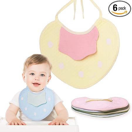 THE LITTLE LOOKERS Strawberry Shaped Baby Bibs with Handkerchief & Tying Robes | Soft Cotton Fabric with PVC on Back | Double Layered for Quick Absorption & Fast Drying (Pack of 6)