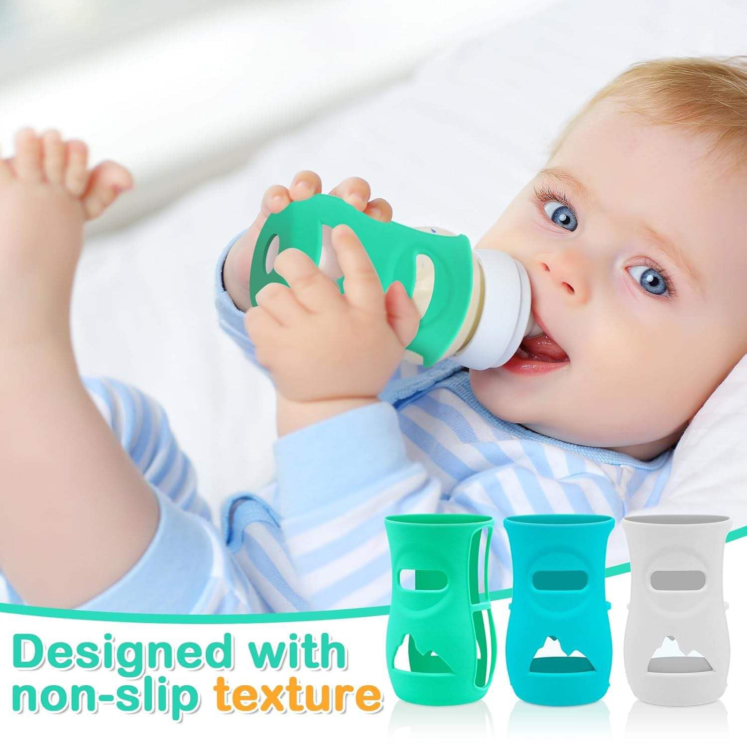 iLulala 4PCS Silicone Sleeves for Avent Natural Glass Baby Bottles Anti Breakage Baby Bottle Holder Compatible with Philips Avent Glass Natural Baby Bottle 8 oz - Image 3