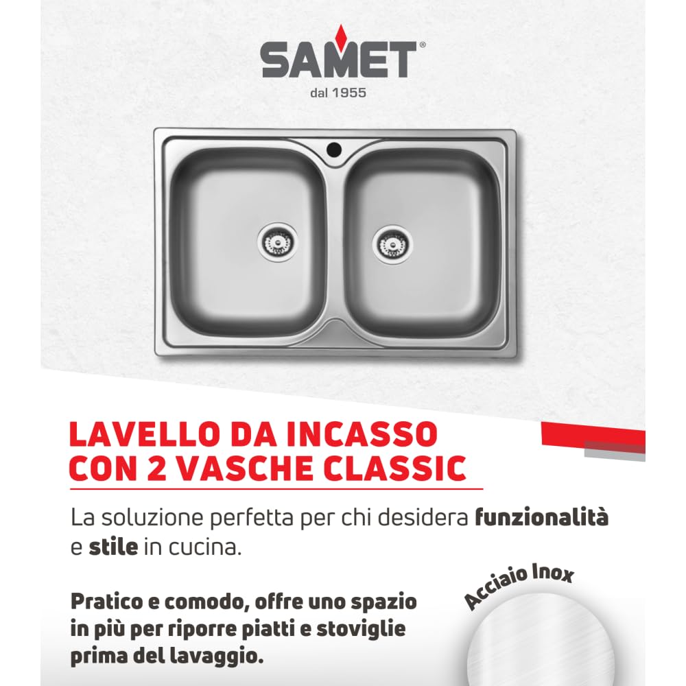 Lavello da Cucina Due Vasche in Acciaio Inox da Incasso 50x79 Cm