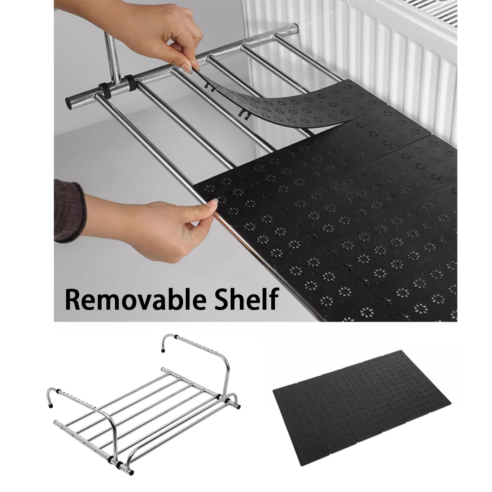 HJXGQJM Stendino da Termosifone, Stendibiancheria Portatile da Balcone, Stendibiancheria Portasciugamani Richiudibile Pieghevole in Acciaio(with Black Plates,80cm)