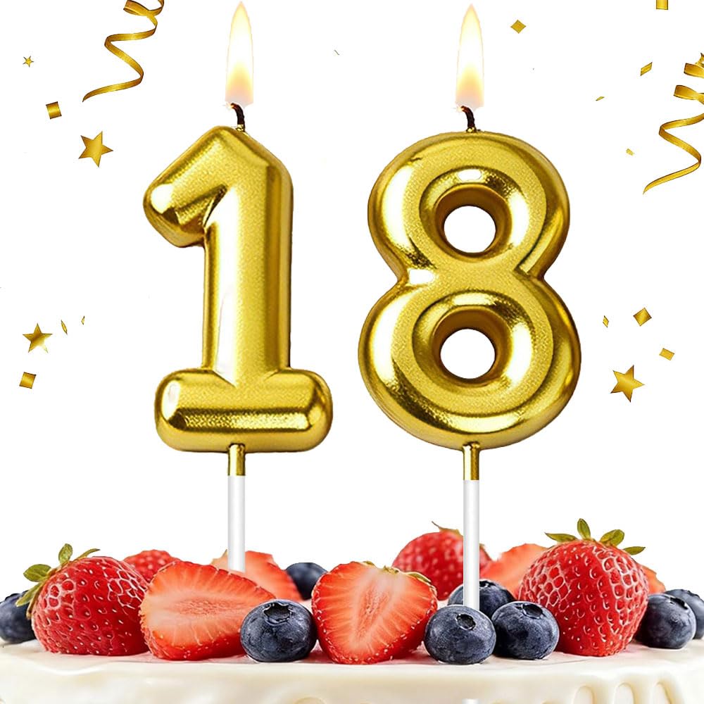 Hlwgfjdy Gold 18Th Birthday Candles Number 18 Cake Topper Happy Birthday Cake Decorations For 18Th Birthday Party, Candles For Birthday Anniversary Celebration Party Supplies