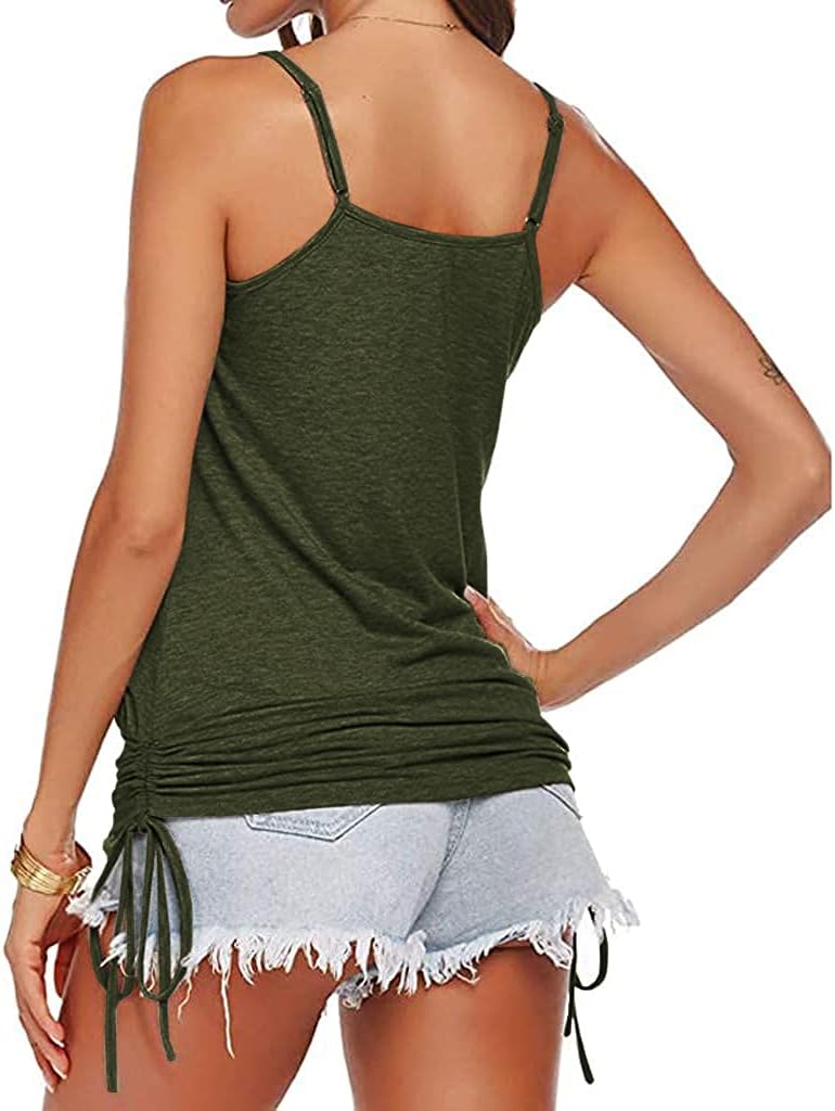 Hongqizo Women Summer Tank Tops Casual Spaghetti Strap Banded Bottom Loose Camisole Side Shirring Lace Up Shirts - Image 4