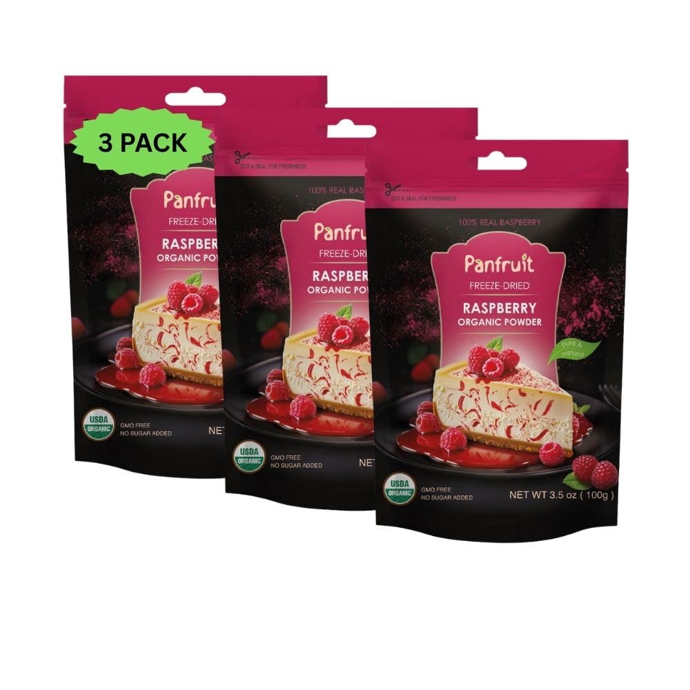 Panfruit Organic Freeze-Dried Raspberry Powder – 3 Pack (3.5 oz Each) | 100% Real Fruit, Non-GMO, No Sugar Added, Vegan, Gluten-Free Superfood for