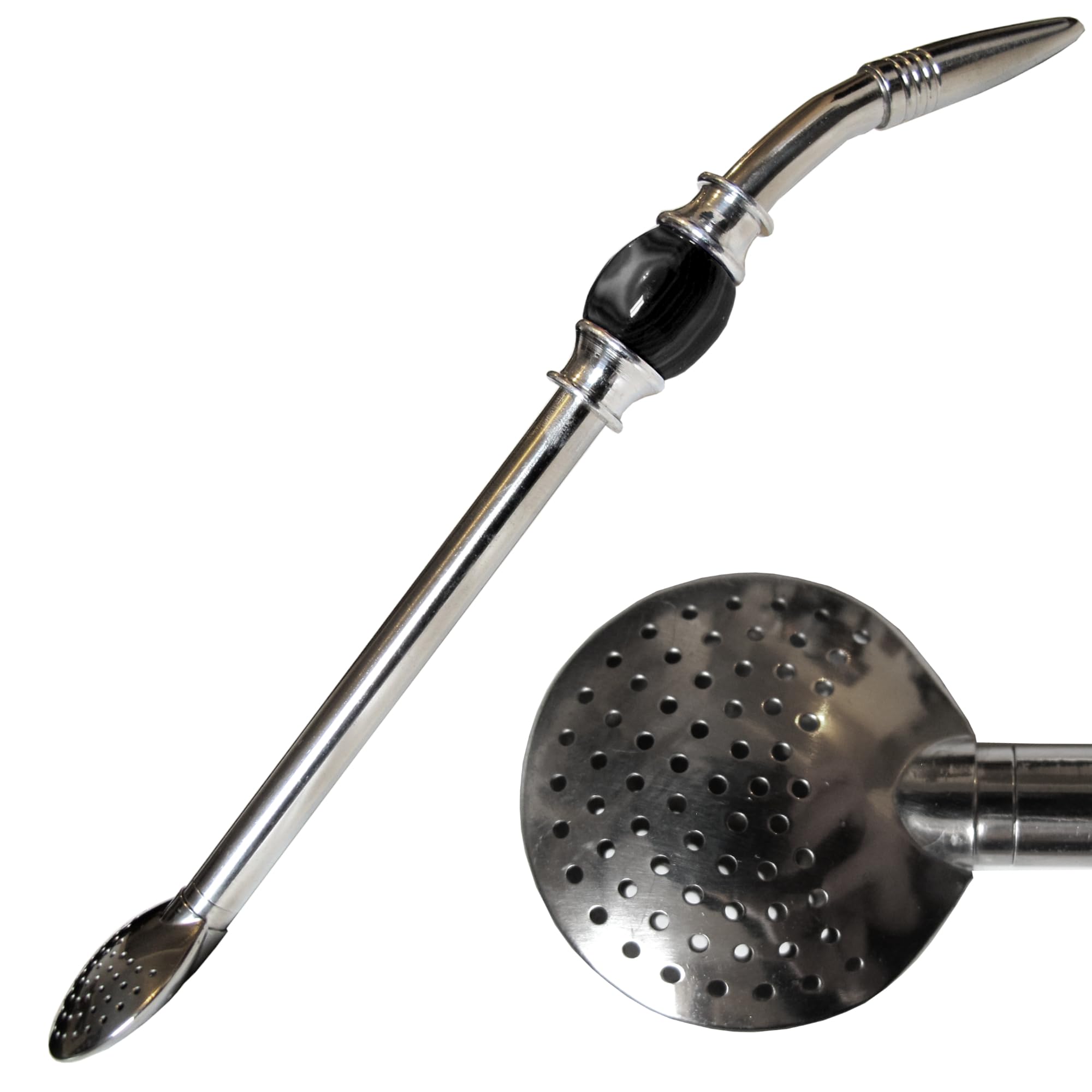 Gaucho Bruno Bombilla (Black) Exquisite Luxury Brazilian Bomba With Black Bead - Bombilla For Yerba Mate